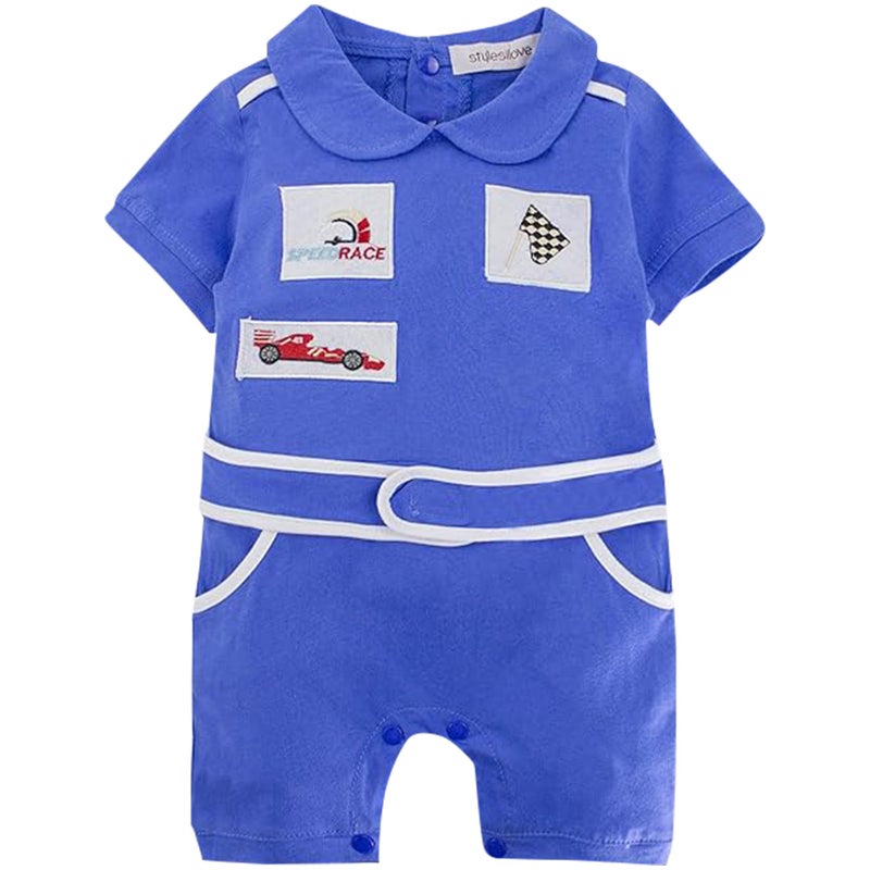 stylesilove Baby Boy Car Racer Romper Cotton Short Sleeve Outfit for Birthday Halloween Toddler Clothes Blue 1218 Months