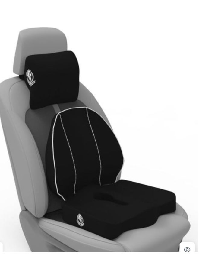 Memory Foam Neck and Back Support Cushion Set, Ergonomic Lumbar and Headrest Pillows for Car Seat and Office Chair, Orthopedic Comfort Cushion for Long Sitting - Image 1