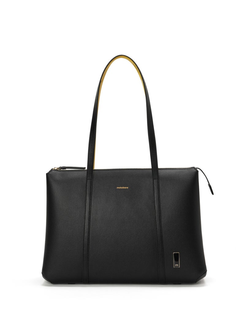 Mokobara The Easy Going Tote | Women Tote Bag For Office Use With Water-Resistant Vegan Leather & Zipper Closure | Multiple Compartments & Luggage Sleeve For Travel & Work | Black, Crypto - Image 1