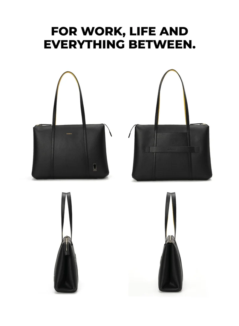 موكوبارا للتجارة ذ.م.م The Easy Going Tote | Women Tote Bag For Office Use With Water-Resistant Vegan Leather & Zipper Closure | Multiple Compartments & Luggage Sleeve For Travel & Work | Black, Crypto