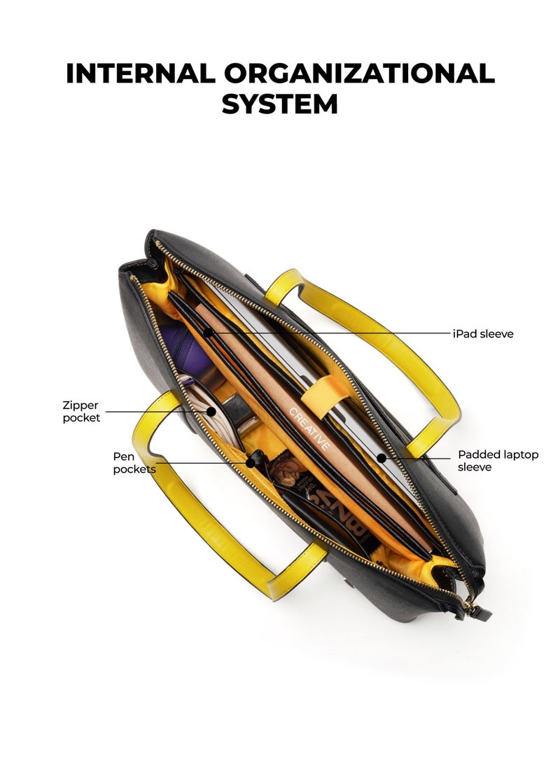 Mokobara The Easy Going Tote | Women Tote Bag For Office Use With Water-Resistant Vegan Leather & Zipper Closure | Multiple Compartments & Luggage Sleeve For Travel & Work | Black, Crypto - Image 3
