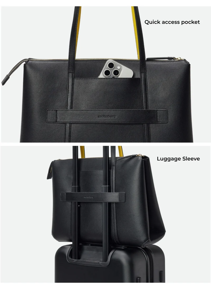 موكوبارا للتجارة ذ.م.م The Easy Going Tote | Women Tote Bag For Office Use With Water-Resistant Vegan Leather & Zipper Closure | Multiple Compartments & Luggage Sleeve For Travel & Work | Black, Crypto