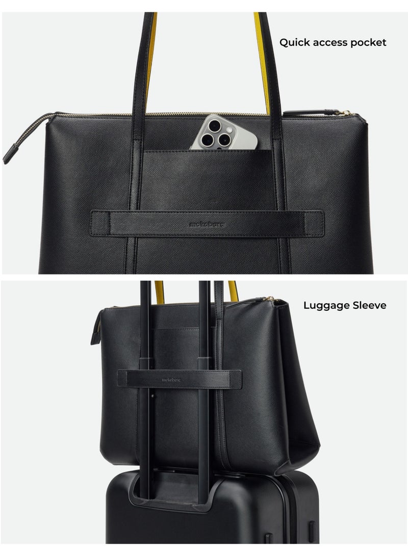 Mokobara The Easy Going Tote | Women Tote Bag For Office Use With Water-Resistant Vegan Leather & Zipper Closure | Multiple Compartments & Luggage Sleeve For Travel & Work | Black, Crypto - Image 4