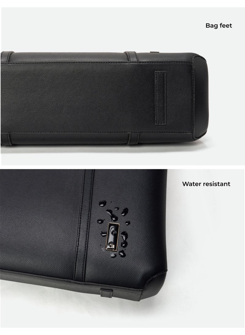 Mokobara The Easy Going Tote | Women Tote Bag For Office Use With Water-Resistant Vegan Leather & Zipper Closure | Multiple Compartments & Luggage Sleeve For Travel & Work | Black, Crypto - Image 5