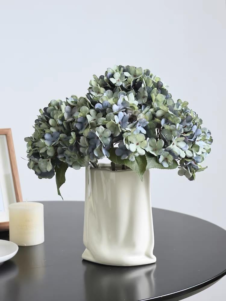 Kimura's Cabin 6pcs Artificial Silk Hydrangea Flowers Vintage Fake Bouquets Faux Hydrangeas Flower with Stems for Wedding Party Autumn Farmhouse Home Table Core Decoration (Deep Lake Blue) - Image 5