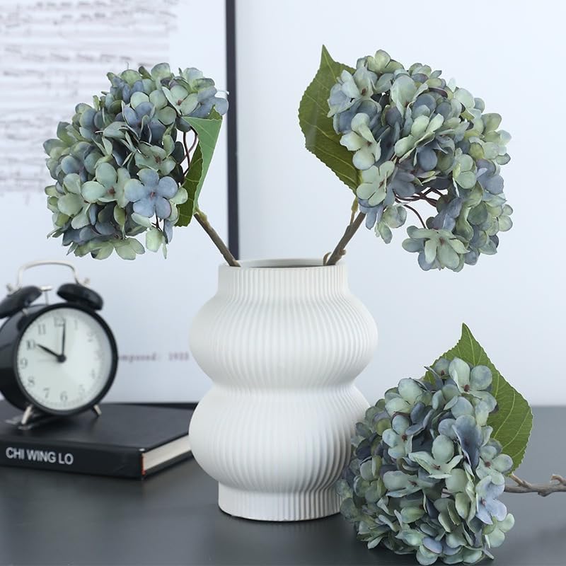 Kimura's Cabin 6pcs Artificial Silk Hydrangea Flowers Vintage Fake Bouquets Faux Hydrangeas Flower with Stems for Wedding Party Autumn Farmhouse Home Table Core Decoration (Deep Lake Blue) - Image 4