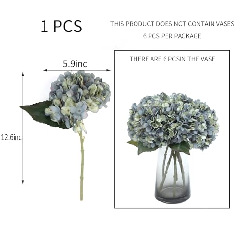 Kimura's Cabin 6pcs Artificial Silk Hydrangea Flowers Vintage Fake Bouquets Faux Hydrangeas Flower with Stems for Wedding Party Autumn Farmhouse Home Table Core Decoration (Deep Lake Blue) - Image 2