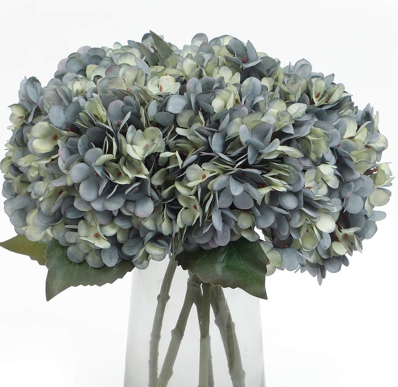 Kimura's Cabin 6pcs Artificial Silk Hydrangea Flowers Vintage Fake Bouquets Faux Hydrangeas Flower with Stems for Wedding Party Autumn Farmhouse Home Table Core Decoration (Deep Lake Blue) - Image 1