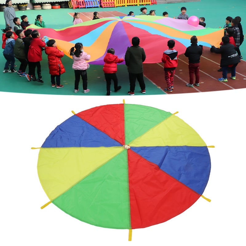 Kids Parachute Exercise Toy 4 Colors 8 Handles Promote Cooperation Multicolored Parachute Outdoor Game - Image 3