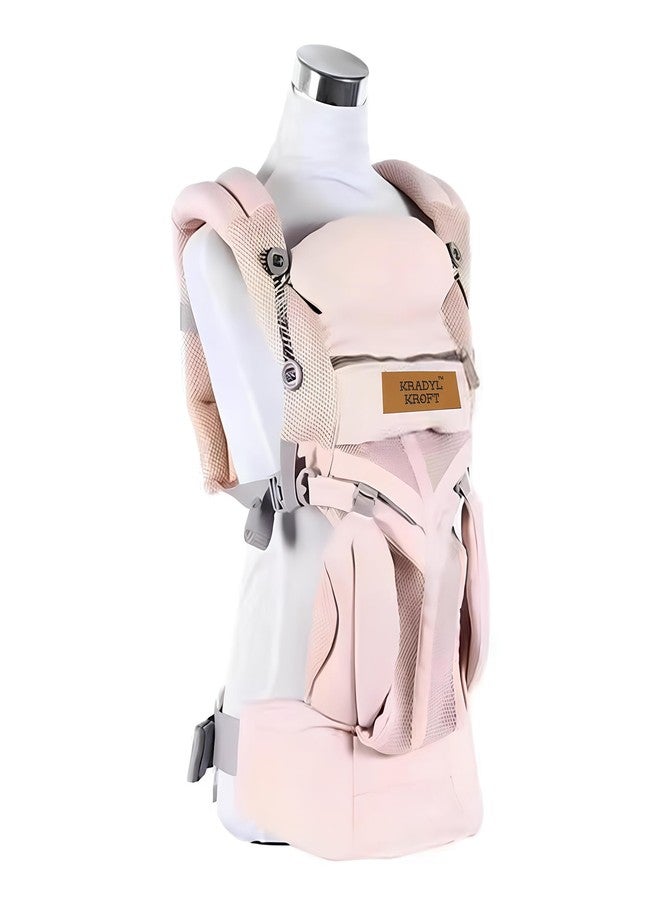Kradyl Kroft Adjustable Baby Carrier for 4 to 24 Months Baby with 4 Carry Positions | Handsfree Carrier | Waist & Back Support | Soft Padding and Buckle Support (Pink Hood) - Image 1