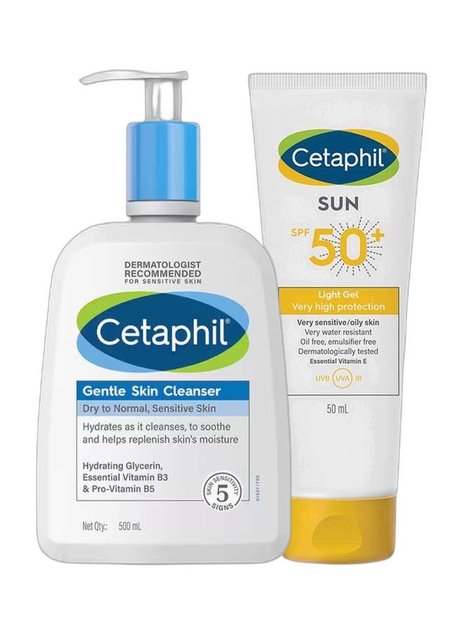 Cetaphil Gentle Skin Cleanser, Face And Body Wash For Men And Women, Dry To Normal And Sensitive Skin, Unscented 500ml + Sun Spf 50+ Light Gel, Moisturizer Sunscreen, Sensitive Skin, Very High Protection And Very Water Resistent, Unscented 50ml  - Image 1