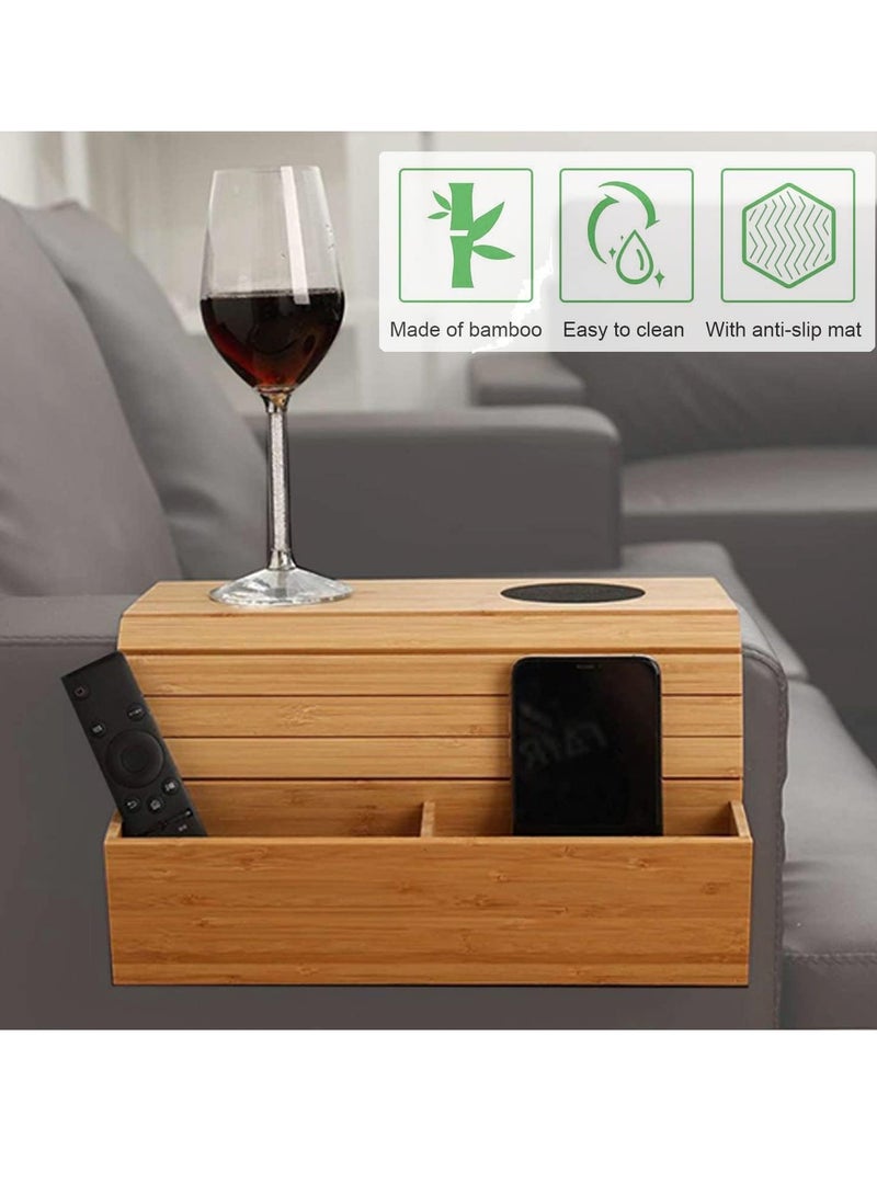 Bukela Sofa Arm Tray Couch Arm Table Armrest Tray Wooden Arm Rest Trays Foldable Bamboo Sofa Armrest Organiser with Cup Holder and Pockets for TV Remote, Phone, Snacks, Drinks - Image 5