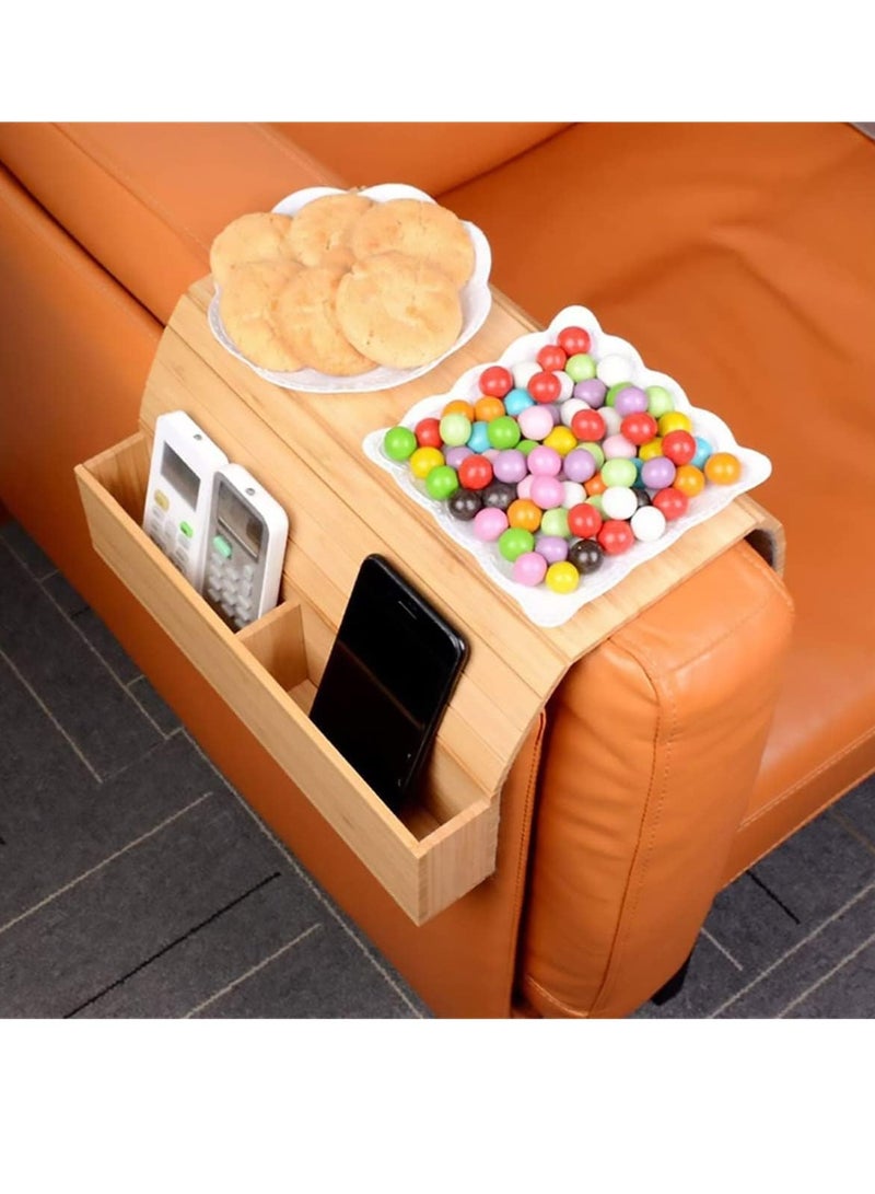 Bukela Sofa Arm Tray Couch Arm Table Armrest Tray Wooden Arm Rest Trays Foldable Bamboo Sofa Armrest Organiser with Cup Holder and Pockets for TV Remote, Phone, Snacks, Drinks - Image 2