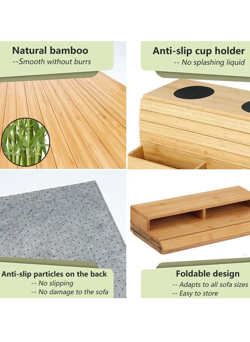 Bukela Sofa Arm Tray Couch Arm Table Armrest Tray Wooden Arm Rest Trays Foldable Bamboo Sofa Armrest Organiser with Cup Holder and Pockets for TV Remote, Phone, Snacks, Drinks - Image 4