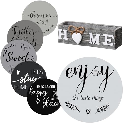 Queekay Housewarming Gifts for New Home 5 Wooden Coasters and 1 Farmhouse Trivets for Hot Dishes Round Wood Hot Pads - Image 2