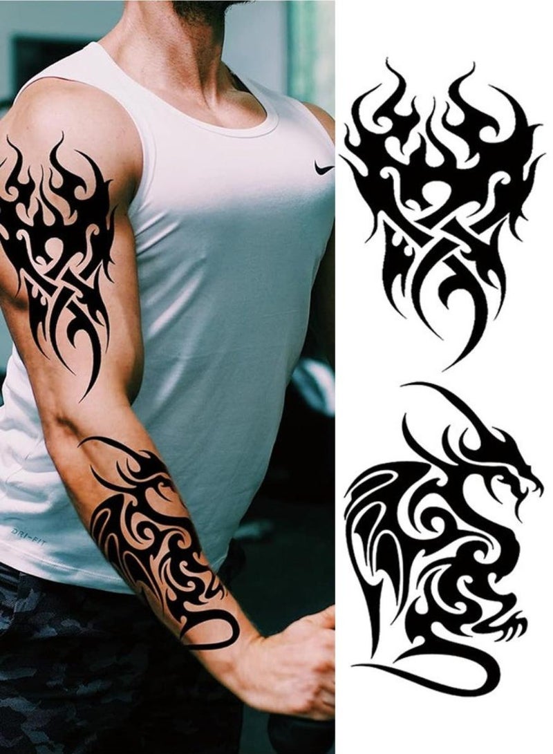 MARYA Temporary Tattoos, Black Ink Waterproof Realistic Long Lasting 1-2 Weeks, No Adhesive No Reflection, Big Adult Art Designs, 10 Sheets - Image 3