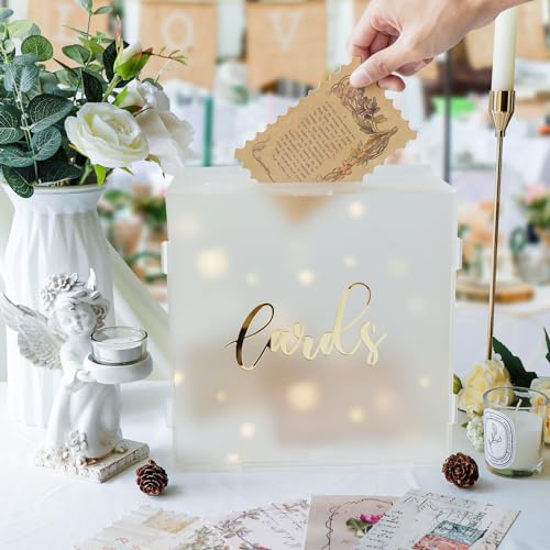OurWarm Acrylic Wedding Card Box with String Light, Frosted Gift Card Box for Wedding Decorations for Reception, Money Box for Bridal Shower Decorations Party Reception Anniversary - Image 4