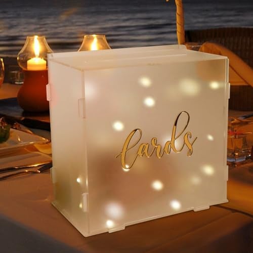 OurWarm Acrylic Wedding Card Box with String Light, Frosted Gift Card Box for Wedding Decorations for Reception, Money Box for Bridal Shower Decorations Party Reception Anniversary - Image 2