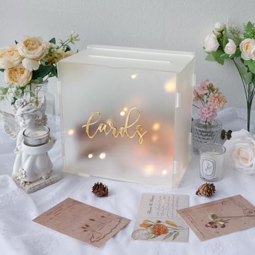 OurWarm Acrylic Wedding Card Box with String Light, Frosted Gift Card Box for Wedding Decorations for Reception, Money Box for Bridal Shower Decorations Party Reception Anniversary - Image 1