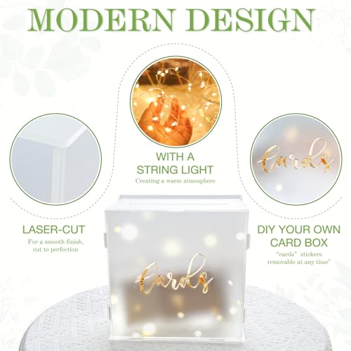 OurWarm Acrylic Wedding Card Box with String Light, Frosted Gift Card Box for Wedding Decorations for Reception, Money Box for Bridal Shower Decorations Party Reception Anniversary - Image 5