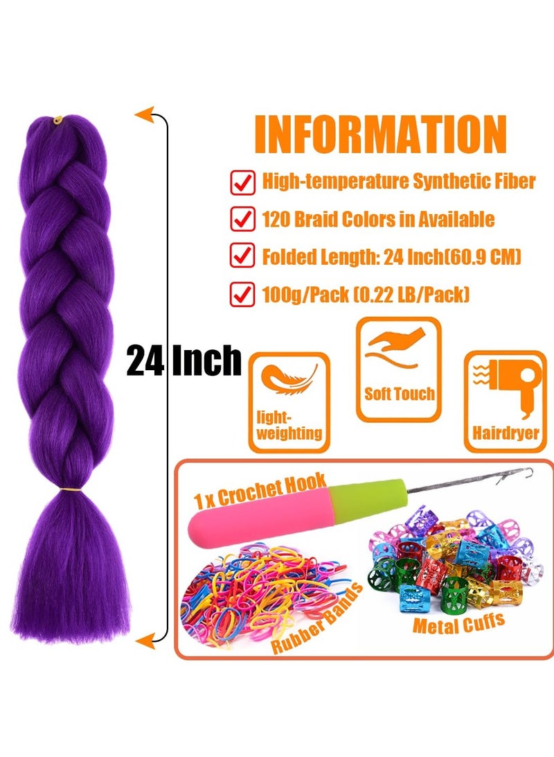 Estelle African braids Hair Extension,Crochet Braiding Hair Extensions Synthetic Braiding Hair High Temperature Synthetic Fiber Yaki Jumbo Braiding Hair (purple, 3 pcs) - Image 3