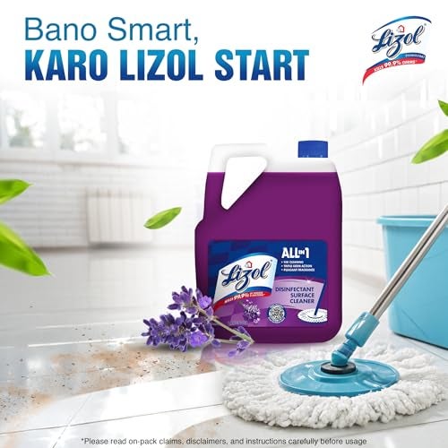 Lizol Disinfectant Surface & Floor Cleaner Liquid, Lavender - 5 Litre | Suitable for All Floor Cleaner Mops | Kills 99.9% Germs| India's #1 Floor Cleaner - Image 2