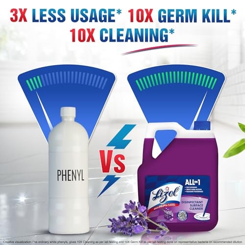 Lizol Disinfectant Surface & Floor Cleaner Liquid, Lavender - 5 Litre | Suitable for All Floor Cleaner Mops | Kills 99.9% Germs| India's #1 Floor Cleaner - Image 3