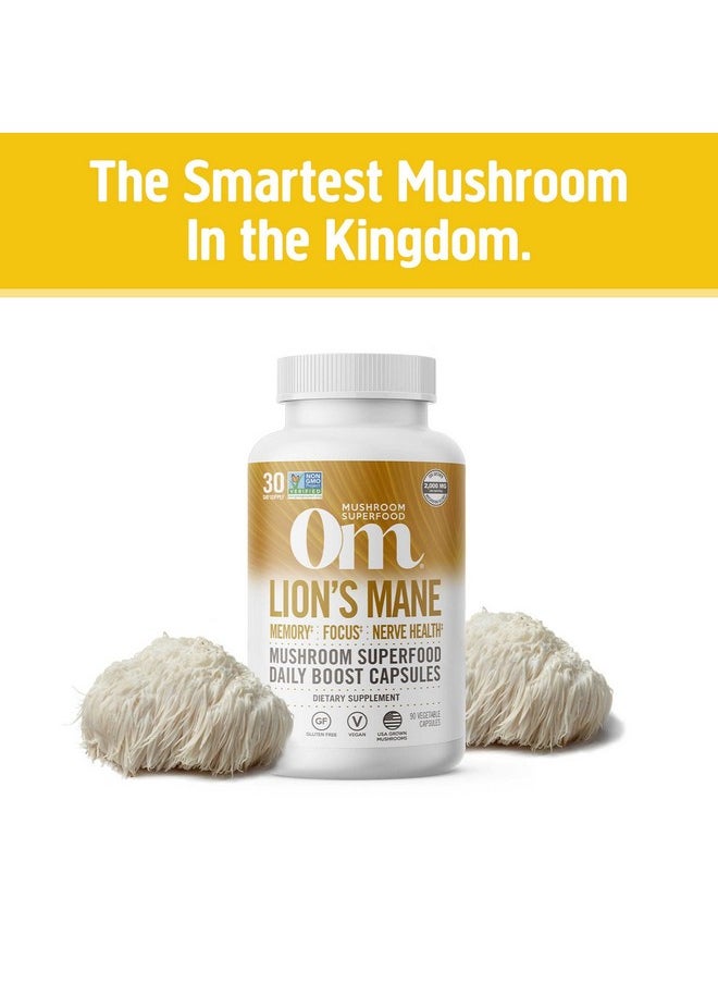 Om Mushroom Superfood - Lion Mane Mushroom Capsules Superfood Supplement 90 Count 30 Day Supply Fruit Body And Mycelium Nootropic For Memory Focus Nerve Health And Immune Support - Image 1