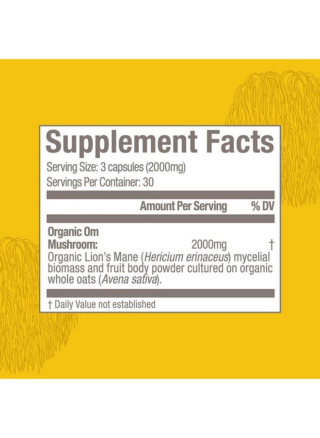 Om Mushroom Superfood - Lion Mane Mushroom Capsules Superfood Supplement 90 Count 30 Day Supply Fruit Body And Mycelium Nootropic For Memory Focus Nerve Health And Immune Support - Image 1
