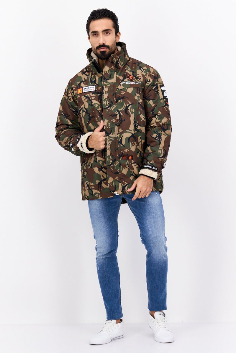 Aape By A Bathing Ape Men Camouflage Bomber Jacket, Olive Combo  - Image 4