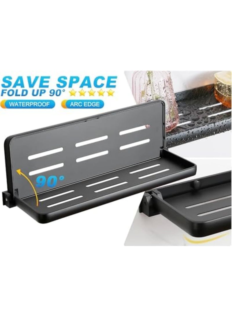 SYOSI Folding Wall Shelf for Bathroom – 2-Tier Foldable Metal Floating Shelves with 90° Fold-Up Design, Wall Mounted Drop-Down Shelves for RV, Laundry Room, Toilet, Waterproof Durable Storage (2Pack,Black) - Image 5