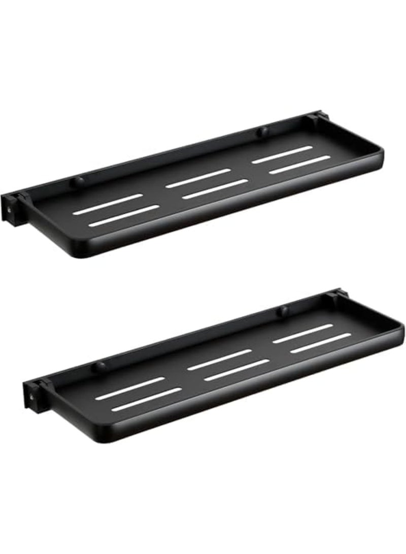 SYOSI Folding Wall Shelf for Bathroom – 2-Tier Foldable Metal Floating Shelves with 90° Fold-Up Design, Wall Mounted Drop-Down Shelves for RV, Laundry Room, Toilet, Waterproof Durable Storage (2Pack,Black) - Image 1