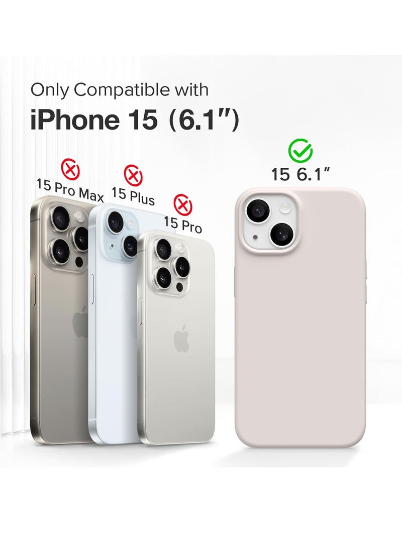 ELTRAZONE 5-in-1 Magnetic Case for iPhone 15: Slim Full Body Skin-Like Silicone Cover with 2X Screen Protectors and Camera Lens Protectors, Compatible with MagSafe (6.1", Stone) - Image 2