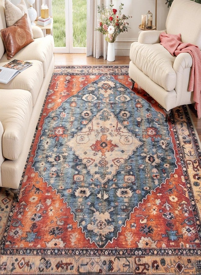 SERISSA 5x7 Boho Tribal Area Rug, Washable Large Rugs for Living Room, Ultra Soft Non-Slip Bedroom Rug Print Distressed Vintage Farmhouse Carpet Rug for Dining Room Dorm Office Home Decor - Image 1