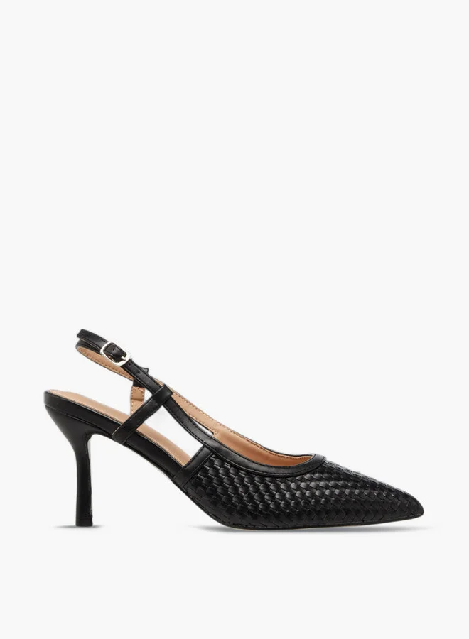 فلورا بيلا من شو إكسبرس Textured Pointed Toe Shoes with Flared Heel and Buckle Closure