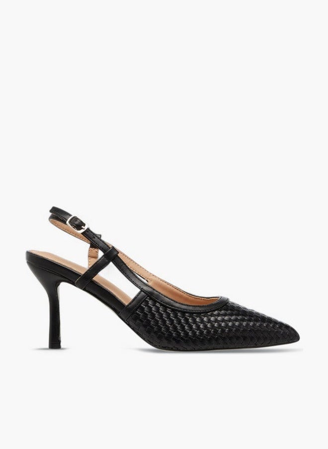 Flora Bella By Shoexpress Textured Pointed Toe Shoes with Flared Heel and Buckle Closure - Image 1