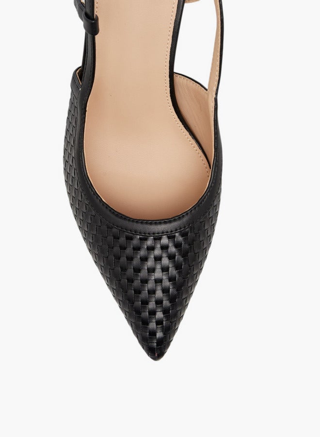 Flora Bella By Shoexpress Textured Pointed Toe Shoes with Flared Heel and Buckle Closure - Image 4
