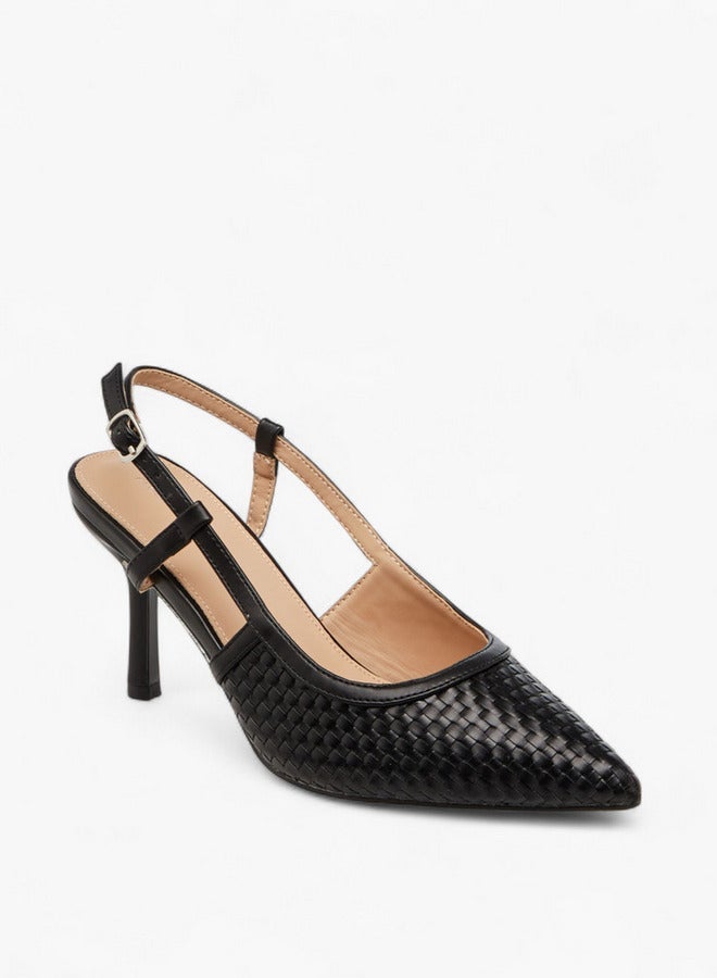 Flora Bella By Shoexpress Textured Pointed Toe Shoes with Flared Heel and Buckle Closure - Image 2