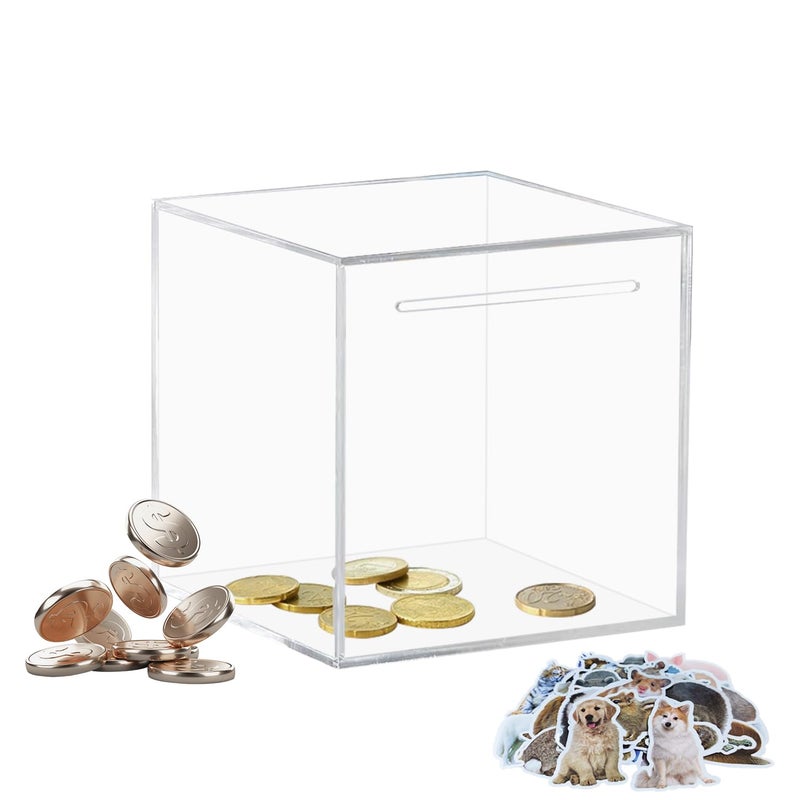 Totola Clear and Unopenable Piggy Bank, Transparent Money Box for Cash Savings, Must-Break-to-Open Acrylic Coin Bank Change Jar for Real Money, Birthday Gifts for Kids & Adults (Square, Small) - Image 1