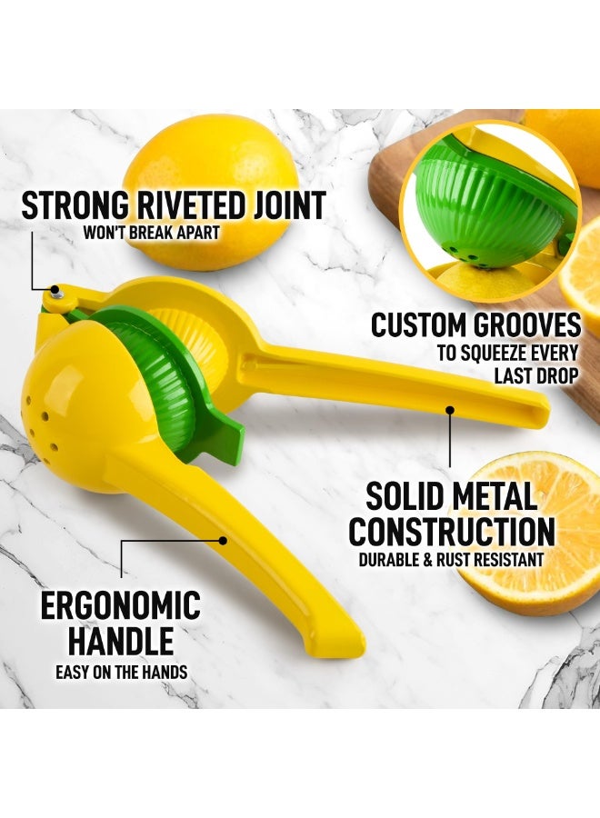 2-in-1 lemon and lime press machine, suitable for heavy-duty metal manual juicing of lemon, lime, and citrus fruits, removing pulp or seeds, dishwasher washable, high-quality juicing kitchen tool (green/yellow)  - Image 4
