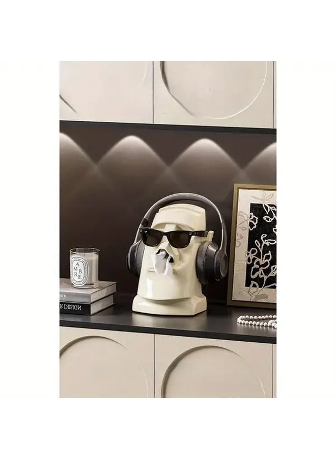 Cream White Easter Island Statue Tissue Box Headphone Stand Glasses Rack Holder Large Capacity - Image 5
