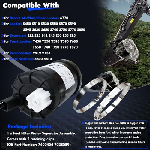 TRSCJXN 7400454 Fuel Filter Water Separator Replace 7023589 Fit for Bobcat Skid Steer & Loaders T/S Series A770 T770 T750 T650 T595 T590 S450 S590 for Excavators E32 E35 E42 E45 for Versahandlers V519 V723 - Image 3
