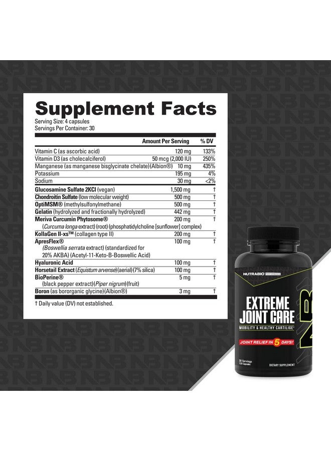 NutraBio Extreme Joint Care - Joint Support Supplement for Joint Relief, Pain-Free Movement - Supports Healthy Joints, Mobility, and Cartilage- Full Joint and Musculoskeletal Support - 120 Capsules - Image 2