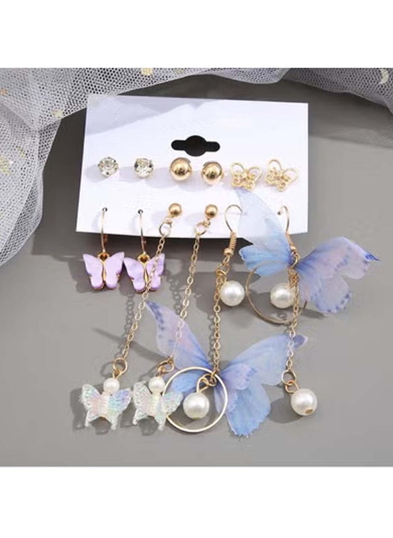 Huitich Elegant Butterfly & Pearl Dangle Earrings Set 6 Pairs  - Image 2