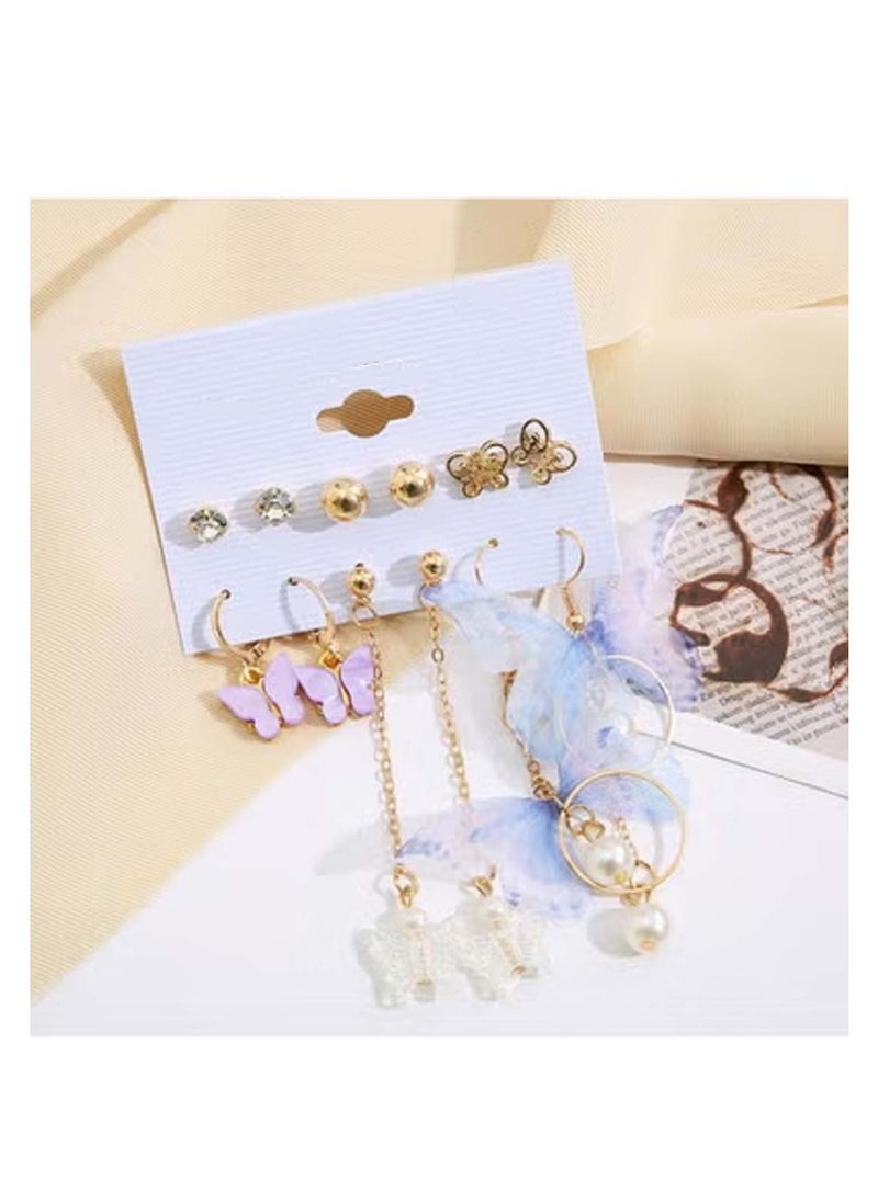 Huitich Elegant Butterfly & Pearl Dangle Earrings Set 6 Pairs  - Image 3