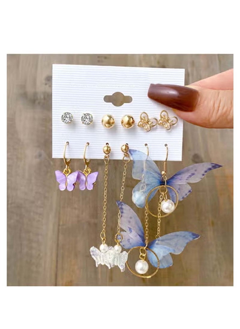 Huitich Elegant Butterfly & Pearl Dangle Earrings Set 6 Pairs  - Image 4