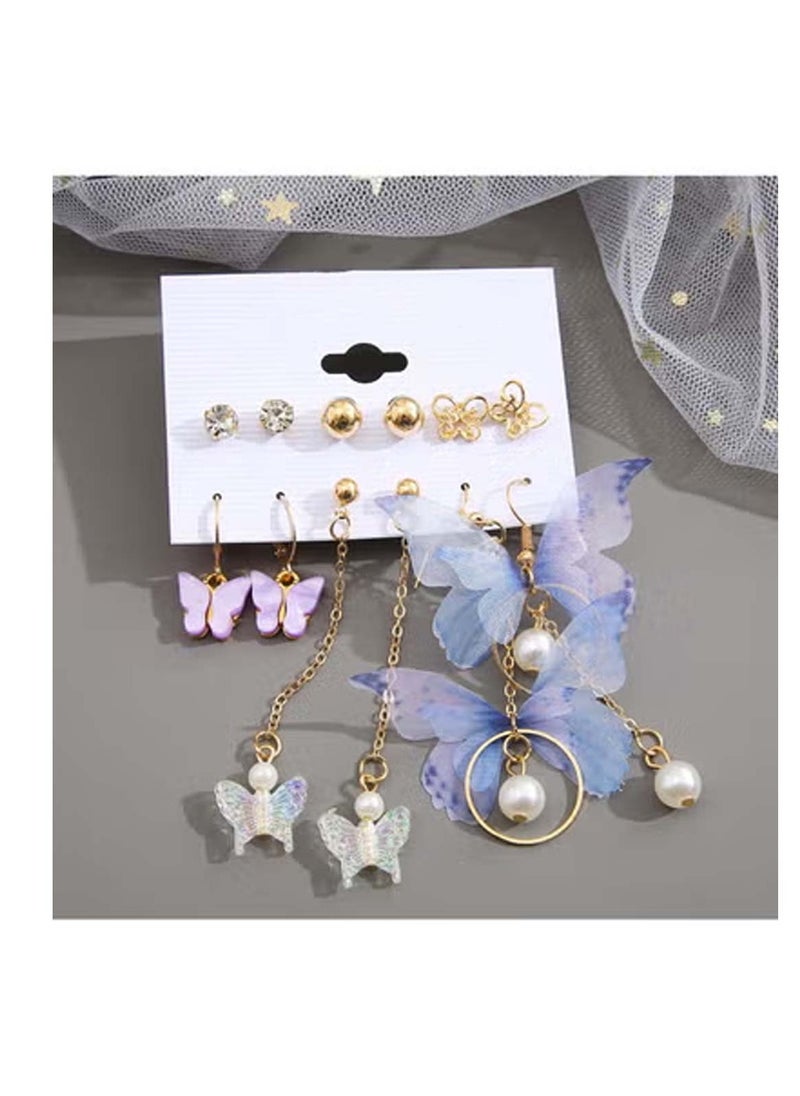 Huitich Elegant Butterfly & Pearl Dangle Earrings Set 6 Pairs  - Image 5