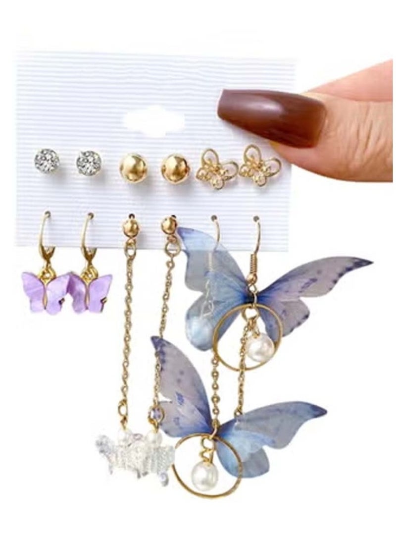 Huitich Elegant Butterfly & Pearl Dangle Earrings Set 6 Pairs  - Image 1