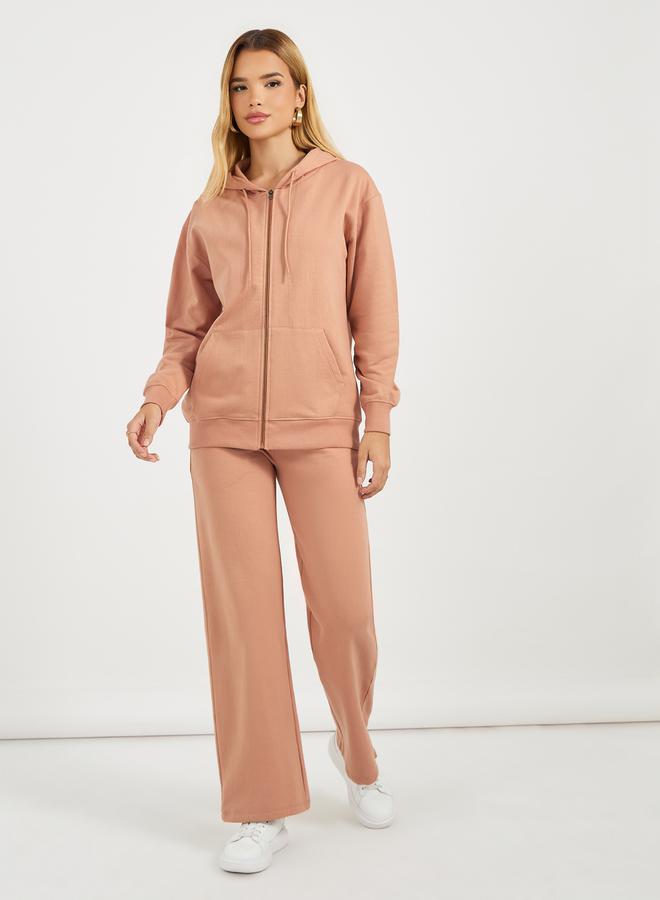 Styli Solid Front Zip Hoodie & Wide Leg Joggers Co-Ords  - Image 1