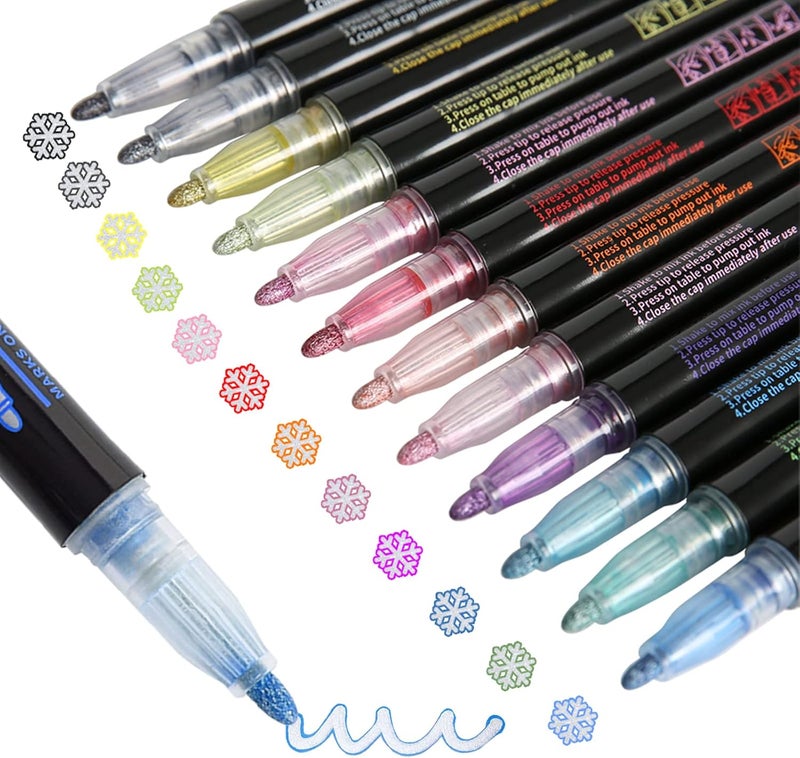 Upanic Outline Markers 12 Shimmer Markers Glitter Pens,Stockings for Teen Girl Gifts,Metallic Pens for Birthday Gifts, Making Card,Art Supplies - Image 1